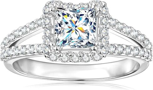 14K White Yellow Gold Plated Cubic Zirconia Promise Halo Engagement Promise Eternity Ring for Women, Bridal Band 1.0-2.0ct CZ Wedding Bands Princess Square Round Rings for Her Size 5-8 in Kuwait