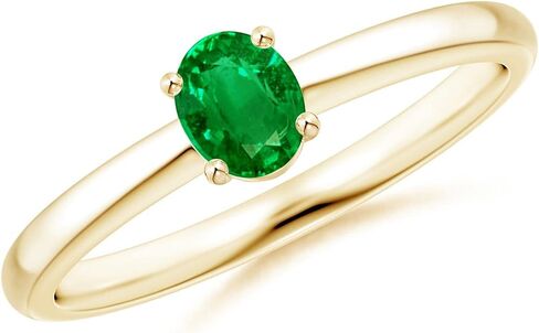 Angara Lab Grown Emerald Solitaire Promise Ring for Women | Classic Solitaire Oval Lab-Grown Emerald Promise Ring in 14K Solid Gold/Silver/Platinum | May Birthday, Gemstone Jewelry Gift in Kuwait