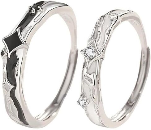Couples Matching Promise Rings for Women, Men, Her, Him, Best Friend - Set of 2 Adjustable Engagement Wedding Rings, Gift Wrap in Saudi Arabia