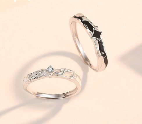 Couples Matching Promise Rings for Women, Men, Her, Him, Best Friend - Set of 2 Adjustable Engagement Wedding Rings, Gift Wrap in Saudi Arabia