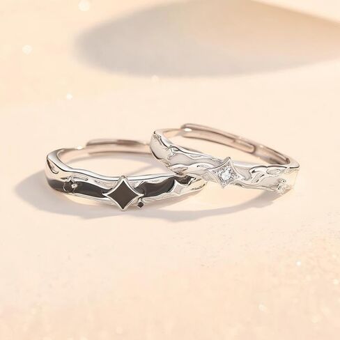 Couples Matching Promise Rings for Women, Men, Her, Him, Best Friend - Set of 2 Adjustable Engagement Wedding Rings, Gift Wrap in Saudi Arabia