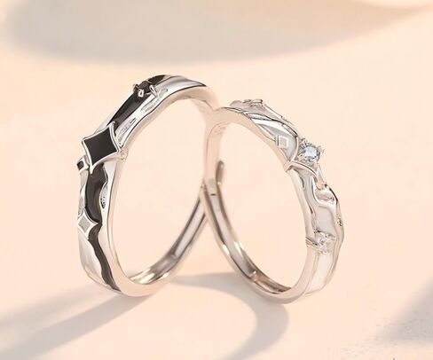 Couples Matching Promise Rings for Women, Men, Her, Him, Best Friend - Set of 2 Adjustable Engagement Wedding Rings, Gift Wrap in Saudi Arabia