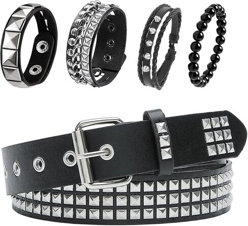 YMO حزام أسود مرصع، سوار مرصع أساور Emo Punk Rock Spiked Cuffs Goth Rivet Spiked الأساور Grunge Emo Accessories للنساء والرجال in Kuwait