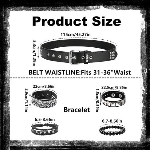 YMO حزام أسود مرصع، سوار مرصع أساور Emo Punk Rock Spiked Cuffs Goth Rivet Spiked الأساور Grunge Emo Accessories للنساء والرجال in Kuwait