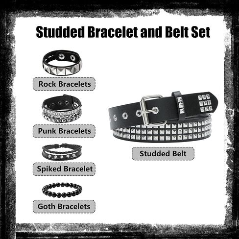 YMO حزام أسود مرصع، سوار مرصع أساور Emo Punk Rock Spiked Cuffs Goth Rivet Spiked الأساور Grunge Emo Accessories للنساء والرجال in Kuwait