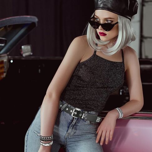 YMO حزام أسود مرصع، سوار مرصع أساور Emo Punk Rock Spiked Cuffs Goth Rivet Spiked الأساور Grunge Emo Accessories للنساء والرجال in Kuwait
