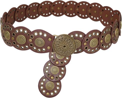 Wide Disc Belt for Women Disk Concho Belts Western Leather Belt Boho Waist Belt for Dress in Saudi Arabia