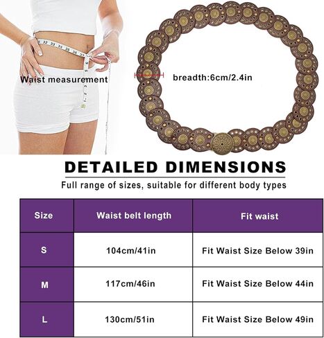 Wide Disc Belt for Women Disk Concho Belts Western Leather Belt Boho Waist Belt for Dress in Saudi Arabia