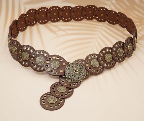 Wide Disc Belt for Women Disk Concho Belts Western Leather Belt Boho Waist Belt for Dress in Saudi Arabia
