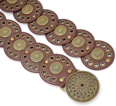 Wide Disc Belt for Women Disk Concho Belts Western Leather Belt Boho Waist Belt for Dress in Saudi Arabia