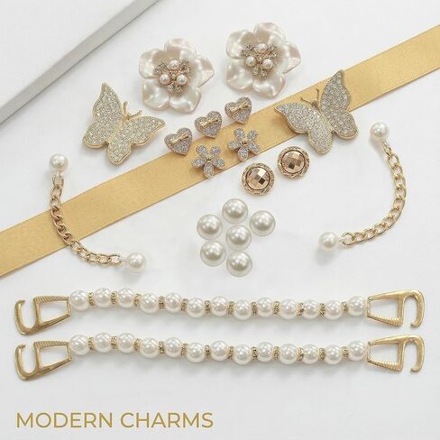 Bling Shoe Charms Set for Clogs & Sandals, 20 Pcs Glitter Pearl Flower Shoes Decoration Bulk, Shoes Chains Pins Charm Accessories DIY Shoe Accessories for Party Favor in Saudi Arabia