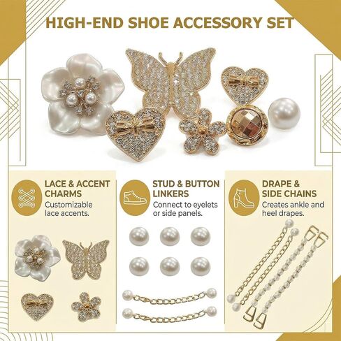 Bling Shoe Charms Set for Clogs & Sandals, 20 Pcs Glitter Pearl Flower Shoes Decoration Bulk, Shoes Chains Pins Charm Accessories DIY Shoe Accessories for Party Favor in Saudi Arabia