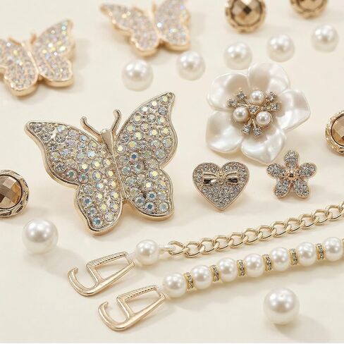 Bling Shoe Charms Set for Clogs & Sandals, 20 Pcs Glitter Pearl Flower Shoes Decoration Bulk, Shoes Chains Pins Charm Accessories DIY Shoe Accessories for Party Favor in Saudi Arabia