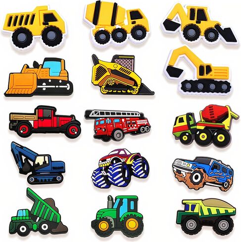 Construction Vehicle Shoe Charms Set – Cute Truck, Excavator, Tractor & Cement Mixer Charms Gifts for Birthday, Holiday, Party. in Kuwait