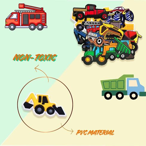 Construction Vehicle Shoe Charms Set – Cute Truck, Excavator, Tractor & Cement Mixer Charms Gifts for Birthday, Holiday, Party. in Kuwait