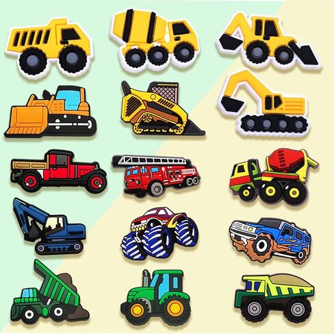 Construction Vehicle Shoe Charms Set – Cute Truck, Excavator, Tractor & Cement Mixer Charms Gifts for Birthday, Holiday, Party. in Kuwait