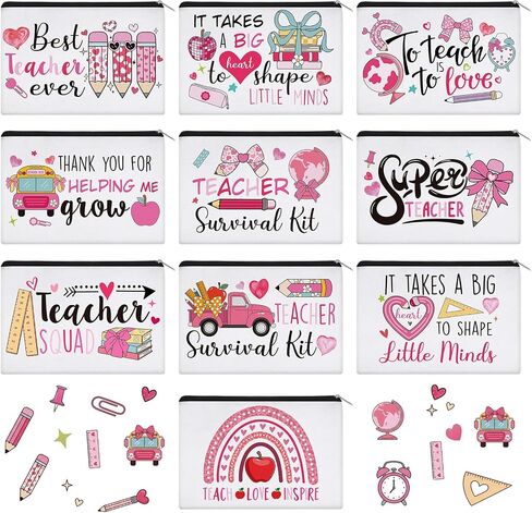 Irenare 30 Pcs Teacher Makeup Bag Graduation Cosmetic Bag Pencil Case Bags Travel Toiletry Canvas Pouch with Zipper for Back to School Teacher Appreciation Gift in Kuwait