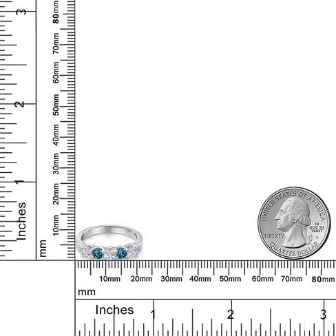 Gem Stone King 0.95 Cttw Lab Grown Diamond and London Blue Topaz 5-Stone Wedding-Bands Ring For Women | 925 Sterling Silver | Round 3.5MM | Wedding Engagement Anniversary Promise Ring in Kuwait