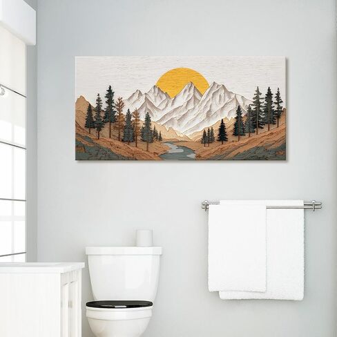Azatyam Boho Mountain Canvas Wall Art Sunrise Forest River Landscape Painting Farmhouse Wall Decor Modern Nature Wilderness Prints Minimalist Artwork for Living Room Bedroom Office Decor 12"x24" in Kuwait