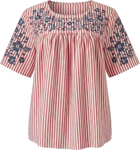 SweatyRocks Women's Plus Size Striped Floral Print Peasant Blouses Boho Short Sleeve Vacation Tops in Kuwait