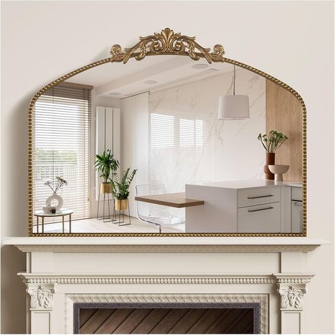 40"x30" Gold Large Antique Mirror, Vintage Baroque Mirror with Ornate Beaded Frame for Home Decor - Living Room, Entryway, Bathroom, Fireplace in Kuwait