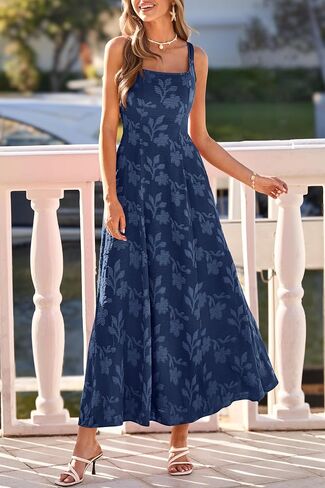 فساتين PRETTYGARDEN النسائية الصيفية الطويلة 2026 كاجوال بدون أكمام ورقبة مربعة لحفلات الزفاف الرسمية وعطلات الشاطئ فستان بوهو (أزرق داكن، M) in Kuwait