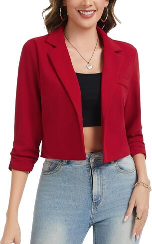 Women Cropped Blazers for Business Casual One Button Lapel Ruched 3/4 Sleeve Blazer Work Office Jackets in Kuwait