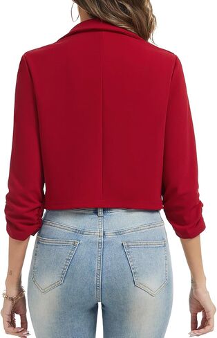 Women Cropped Blazers for Business Casual One Button Lapel Ruched 3/4 Sleeve Blazer Work Office Jackets in Kuwait