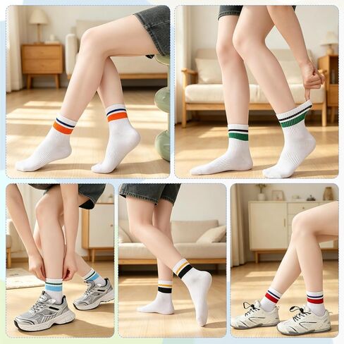 جوارب دائرية مخططة، جوارب قطنية مريحة، 5 أزواج للنساء والرجال، جوارب رياضية يومية كلاسيكية in Kuwait