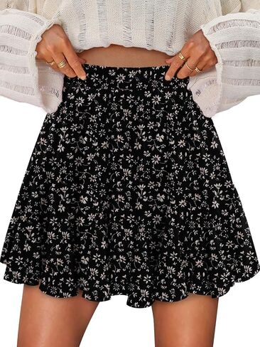 BETTE BOUTIK Women's Pleated Skater Skirt Basic Casual High Waisted Ruffles Flared Mini Lingerie Skirts for Women XS-XXL in Saudi Arabia