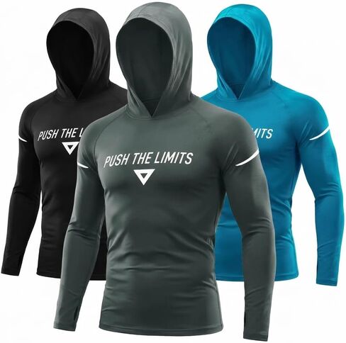 Men's Sun Shirts Long Sleeve 3-Pack - UPF 50+ UV Hoodie, Quick Dry Tops for Summer Fishing & Gym Workout in Saudi Arabia