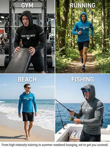 Men's Sun Shirts Long Sleeve 3-Pack - UPF 50+ UV Hoodie, Quick Dry Tops for Summer Fishing & Gym Workout in Saudi Arabia