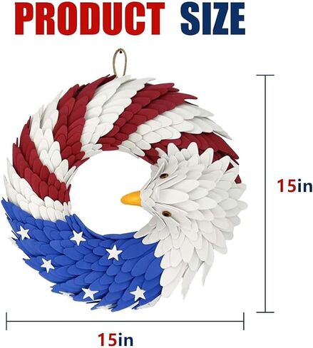 250th Anniversary Eagle Wreath -Measuring 38cm (15 inches), American Flag Brave Wings 3D Patriotic for Front Door, 2026 USA 4th of July, Independence Day & Veterans Day Decor in Kuwait