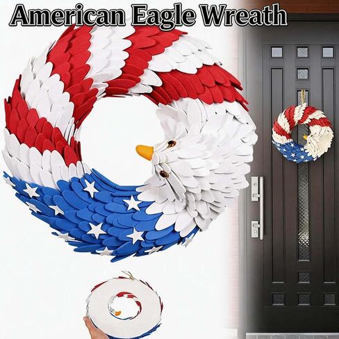 250th Anniversary Eagle Wreath -Measuring 38cm (15 inches), American Flag Brave Wings 3D Patriotic for Front Door, 2026 USA 4th of July, Independence Day & Veterans Day Decor in Kuwait