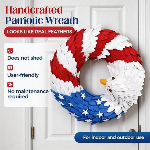 250th Anniversary Eagle Wreath -Measuring 38cm (15 inches), American Flag Brave Wings 3D Patriotic for Front Door, 2026 USA 4th of July, Independence Day & Veterans Day Decor in Kuwait