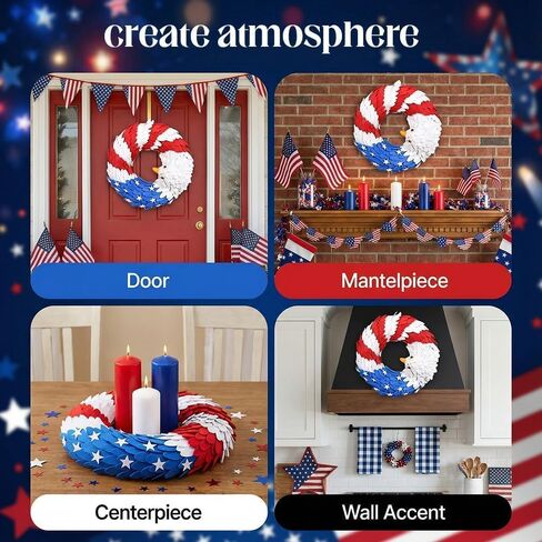 250th Anniversary Eagle Wreath -Measuring 38cm (15 inches), American Flag Brave Wings 3D Patriotic for Front Door, 2026 USA 4th of July, Independence Day & Veterans Day Decor in Kuwait