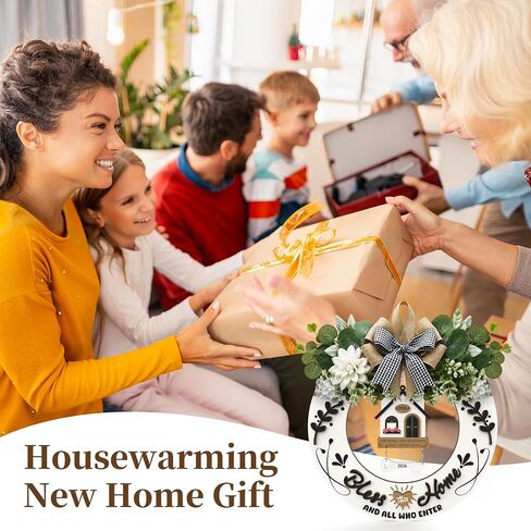 House Warming Gifts for New Home 2026-3D Welcome Sign Round Wood Wreaths for Front Door, Bless This Home Door Wreath Wall Hanging Outdoor, Porch, Farmhouse, Wall, Window Decor(Elegant White) in Saudi Arabia