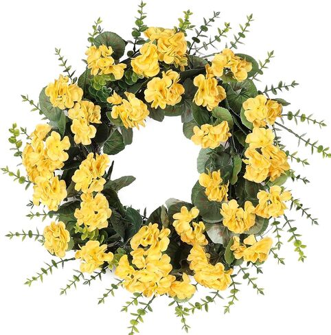 Red Artificial Geranium Wreath, 22 Inch Spring Summer Wreaths for Front Door with Blessed Hanging Sign, for Rustic Farmhouse Decor for Entryway, Porch, Balcony Decor in Saudi Arabia