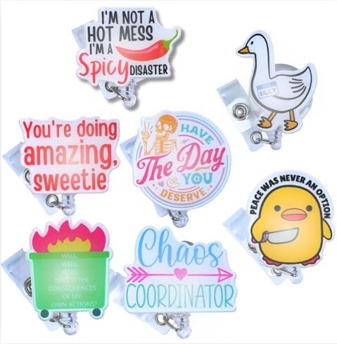 8 PC Cute Funny Badge Reel ID Card Name Tag Retractable Clip Reels Dumpster Fire This is Fine Meme Sassy for Nurse Nurses Teacher Student Medical RN Work Office Bulk Lanyard Accessories Gifts in Kuwait