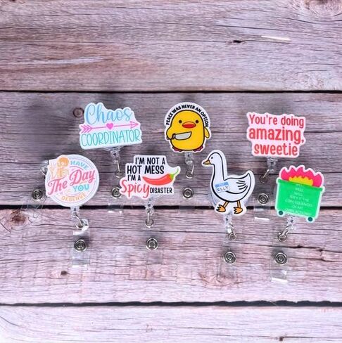 8 PC Cute Funny Badge Reel ID Card Name Tag Retractable Clip Reels Dumpster Fire This is Fine Meme Sassy for Nurse Nurses Teacher Student Medical RN Work Office Bulk Lanyard Accessories Gifts in Kuwait