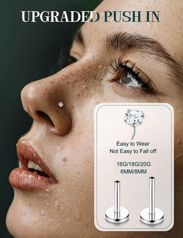 Nose Rings Studs Flat Back Earrings Hypoallergenic - Threadless Surgical Steel Nose Ring Studs Cartilage Earring Monroe Nostril Labret Medusa Tragus Conch Helix Piercing Jewelry for Women Men 28Pcs in Saudi Arabia