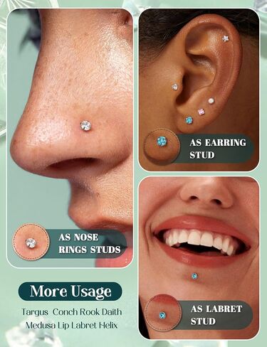 Nose Rings Studs Flat Back Earrings Hypoallergenic - Threadless Surgical Steel Nose Ring Studs Cartilage Earring Monroe Nostril Labret Medusa Tragus Conch Helix Piercing Jewelry for Women Men 28Pcs in Saudi Arabia