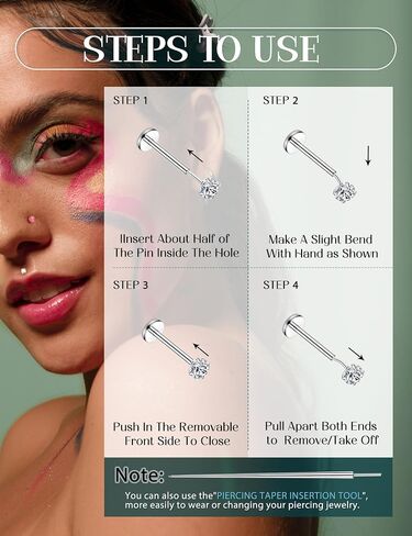 Nose Rings Studs Flat Back Earrings Hypoallergenic - Threadless Surgical Steel Nose Ring Studs Cartilage Earring Monroe Nostril Labret Medusa Tragus Conch Helix Piercing Jewelry for Women Men 28Pcs in Saudi Arabia