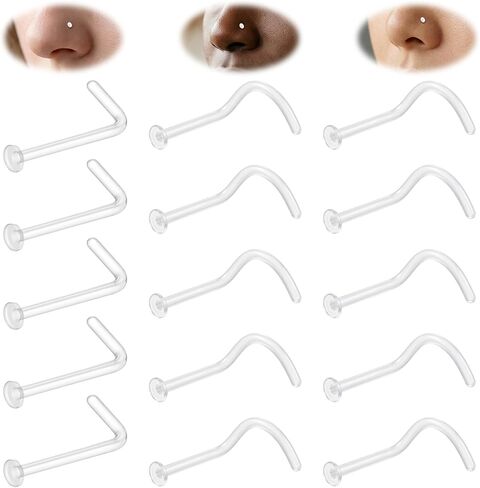 AceFun Clear Nose Stud L Shape 18G Plastic Nose Studs hide piercing for school Work Daily plastic Corkscrew invisible Nose Stud Piercing Retainers flat back Bioflex Nose studs for women men Flat Top in Saudi Arabia