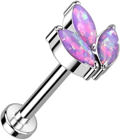 Pierced Owl 18GA ASTM F-136 Implant Grade Titanium Threadless Push-In Synthetic Opal Triple Marquise Top Flat Back Stud in Kuwait