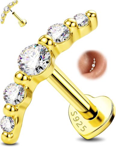 OUFER Body Piercing 925 Sterling Silver Flat Back Earrings Arc Helix Earrings for Women 16G Gold Cartilage Studs 8MM Cartilage Conch Piercing Jewelry Flat Helix Piercing Jewelry Hypoallergenic in Saudi Arabia