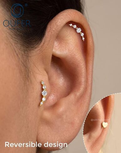 OUFER Body Piercing 925 Sterling Silver Flat Back Earrings Arc Helix Earrings for Women 16G Gold Cartilage Studs 8MM Cartilage Conch Piercing Jewelry Flat Helix Piercing Jewelry Hypoallergenic in Saudi Arabia