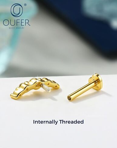 OUFER Body Piercing 925 Sterling Silver Flat Back Earrings Arc Helix Earrings for Women 16G Gold Cartilage Studs 8MM Cartilage Conch Piercing Jewelry Flat Helix Piercing Jewelry Hypoallergenic in Saudi Arabia