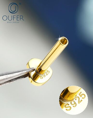 OUFER Body Piercing 925 Sterling Silver Flat Back Earrings Arc Helix Earrings for Women 16G Gold Cartilage Studs 8MM Cartilage Conch Piercing Jewelry Flat Helix Piercing Jewelry Hypoallergenic in Saudi Arabia