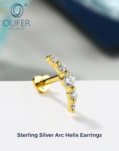 OUFER Body Piercing 925 Sterling Silver Flat Back Earrings Arc Helix Earrings for Women 16G Gold Cartilage Studs 8MM Cartilage Conch Piercing Jewelry Flat Helix Piercing Jewelry Hypoallergenic in Saudi Arabia